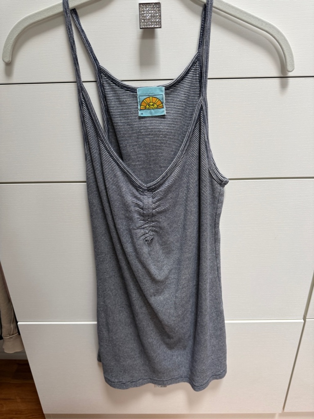 C&C California Grey Striped Ruched Front Camisole